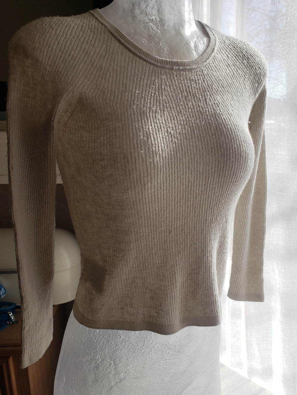 Women's Lightweight Ribbed Crewneck Sweater - Cream
